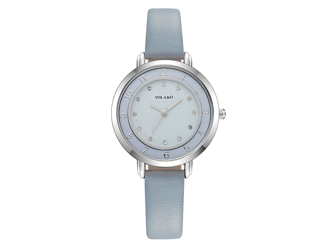 Reloj De Pulsera Sencillo E Informal Para Mujer De Yolako Con Esfera Redonda Y Piedras Preciosas (azul Claro)