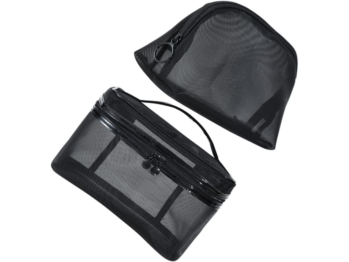 Neceser De Maquillaje De Malla De Gran Capacidad De 2 Piezas Para Mujer, Ideal Para Viajes Y Guardar Cosméticos, Color Negro.