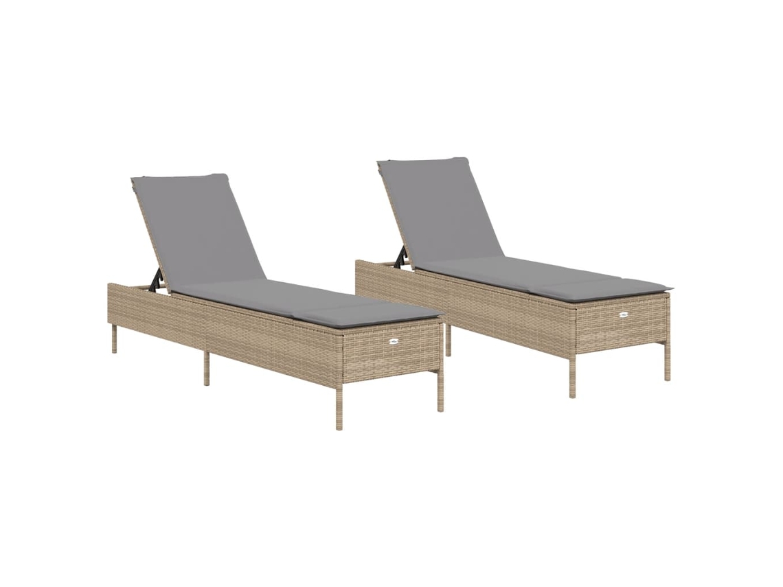 Tumbonas con cojines, 2 piezas, mimbre, beige, MAISON EXCLUSIVE