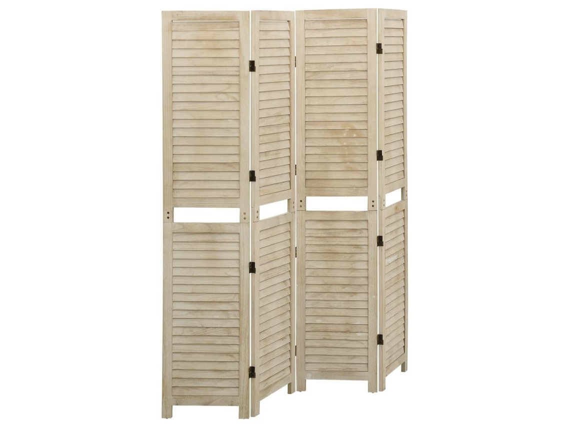 Biombo separador de ambientes, 4 paneles, 140 x 165 cm, madera de paulownia marrón claro, Dec030816