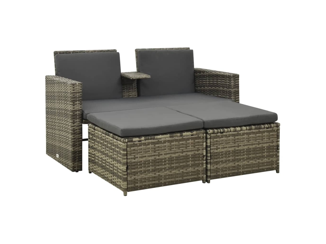 Conjunto de muebles de jardín con cojines, mimbre gris PE, Dkd Home Decor