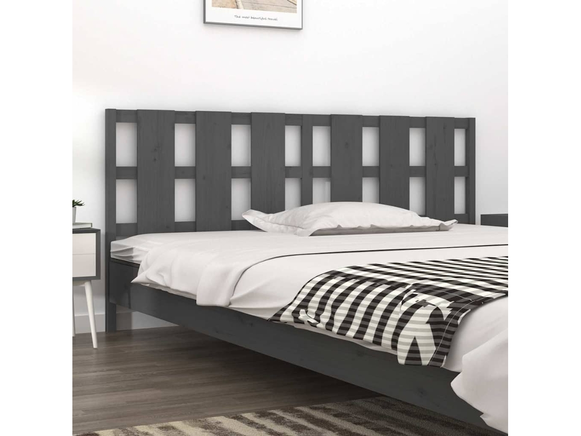 Cabecero De Cama Madera Maciza De Pino Gris 205,5x4x100 Cm