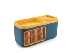 Caja De Almacenamiento Multifuncional De Dos Niveles Para Especias Con Soporte Para Utensilios - Azul