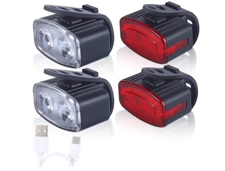 Paquete De 4 Luces De Bicicleta Recargables Por Usb, Luces De Bicicleta Súper Brillantes Para Niños, Faro Delantero Y Luz Trasera Trasera (Negro) C...