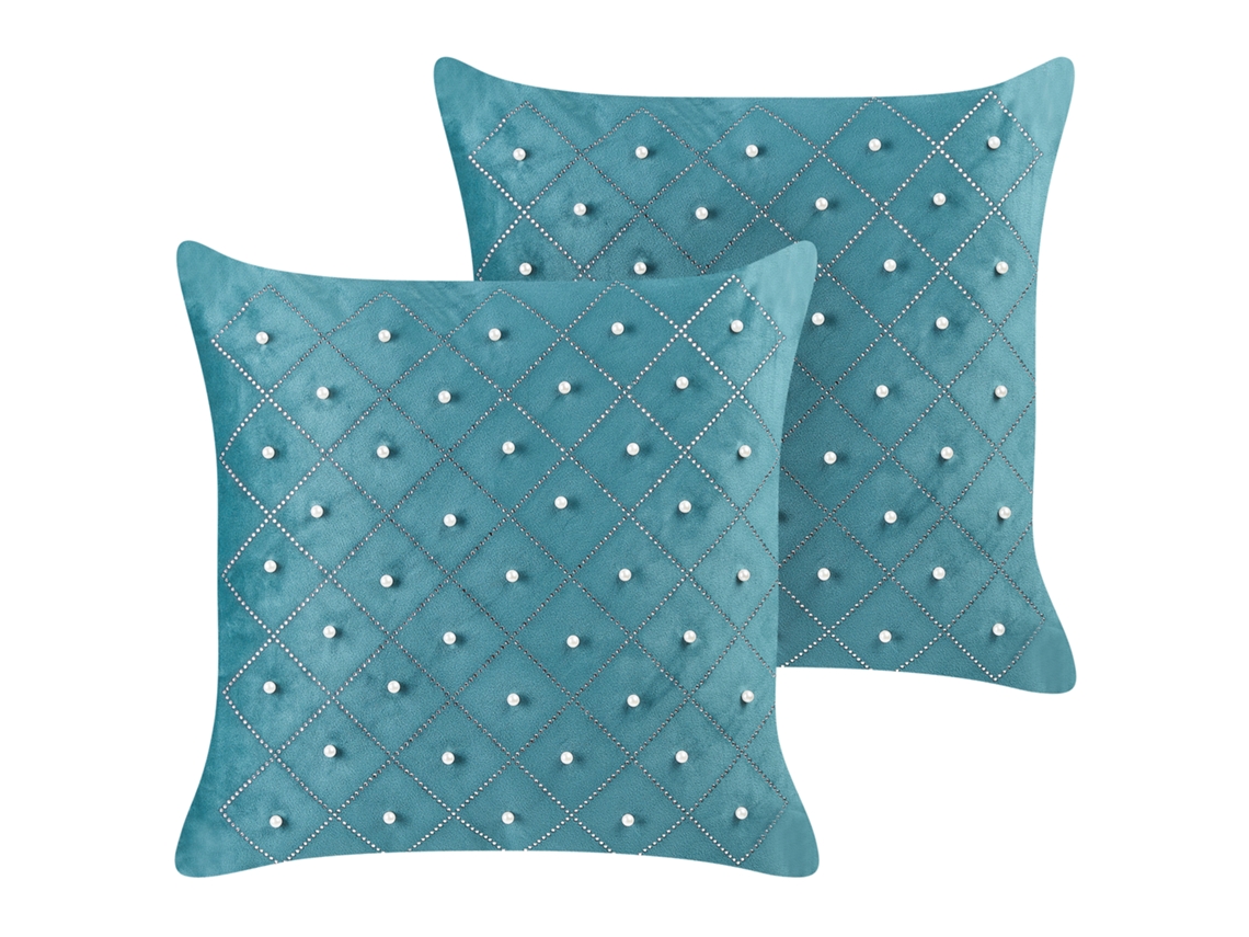 Juego de cojines decorativos BELIANI Yarrow de Terciopelo Azul 45x45x10