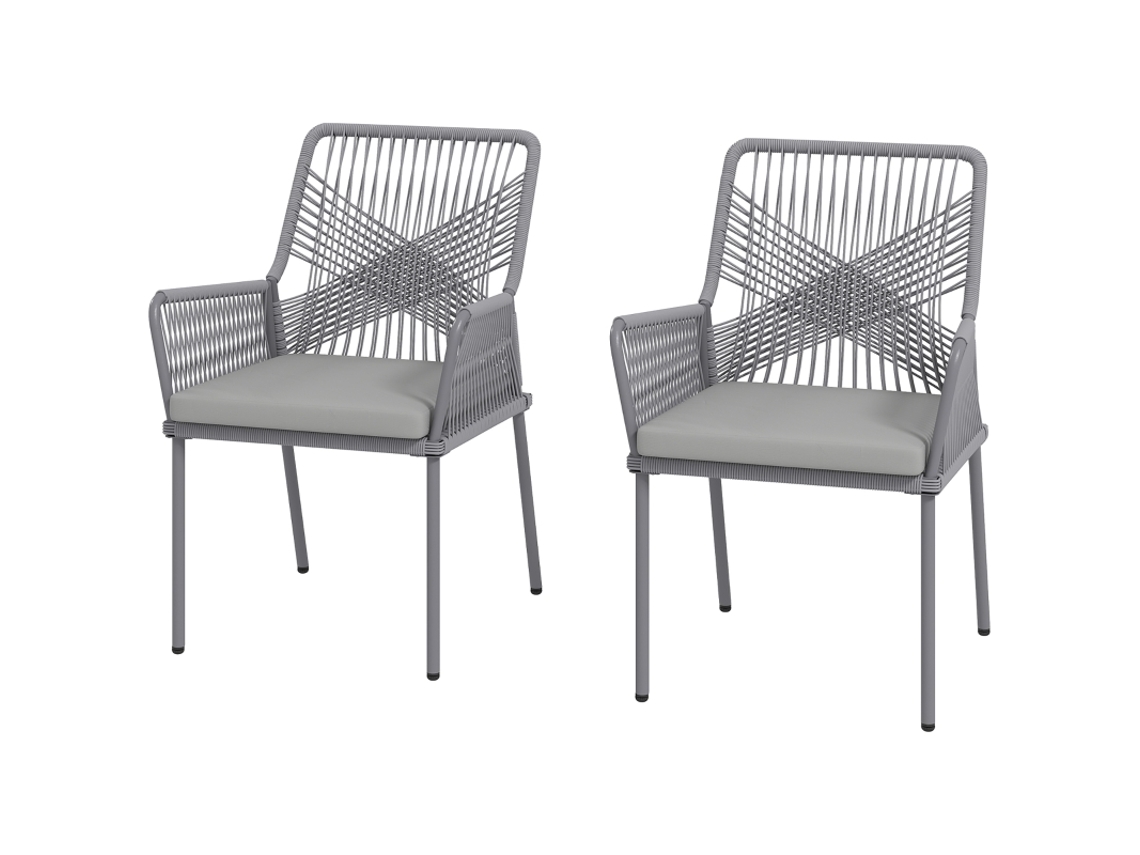 Dos Sillas De Ratán Con Reposabrazos Y Cojines, De Color Gris Oscuro, Para Un Porche.