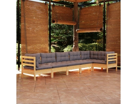 Conjunto 6 de muebles de jardín VIDAXL y cojines madera de pino