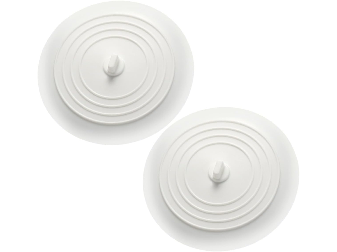 Juego de 2 tapones de drenaje de silicona planos para fregaderos de cocina y baño, 15 cm, Slowmoose (blanco)