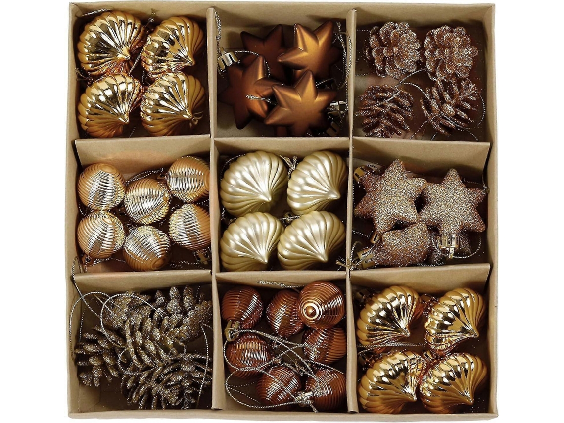 Juego de 45 adornos navideños con temática forestal, de cobre y oro, Hengjian
