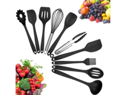 Juego de utensilios de cocina de silicona de 10 piezas, resistente al calor, 446 °F, negro, chrui
