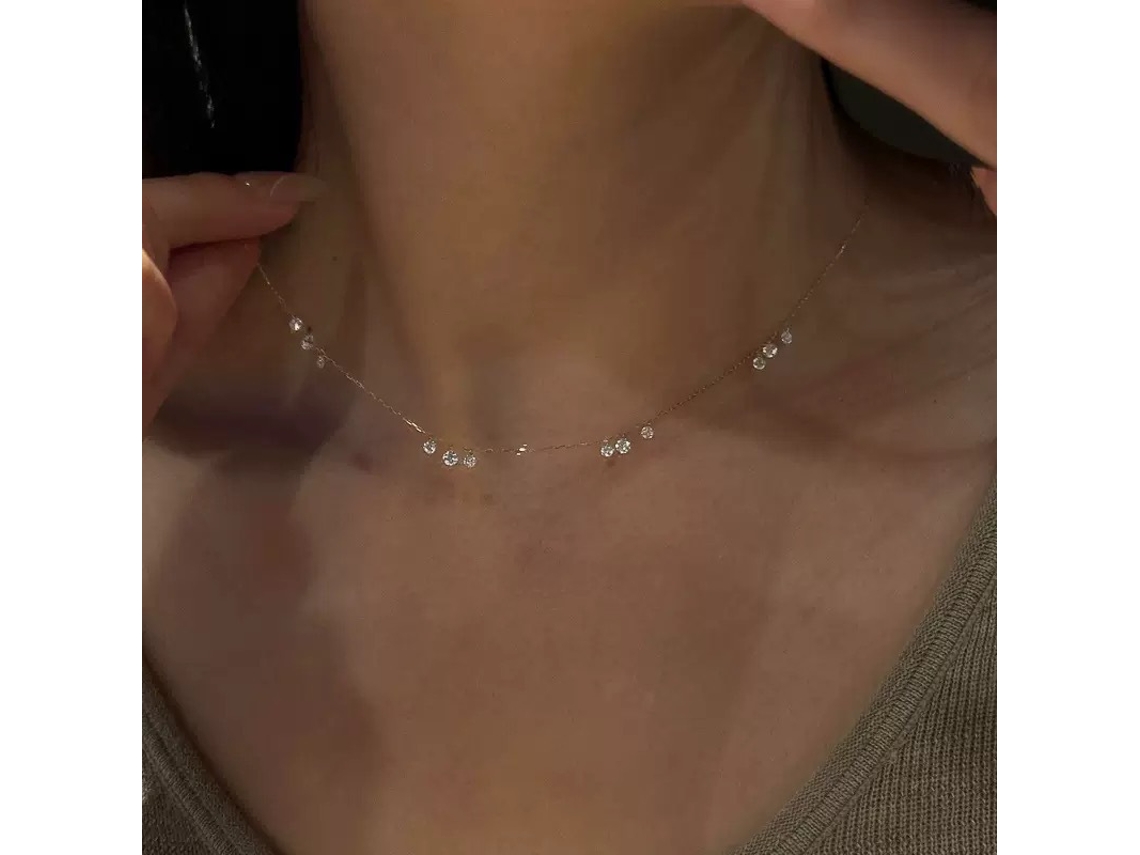 (oro) Collar De Plata De Ley 925, Etéreo, Con Diamantes En Forma De Lágrima Y Circonitas Cúbicas, Gargantilla Delicada, Diseño Sencillo.