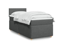 Cama Box Spring Con Colchón Tela Gris Oscuro 90x200 Cm