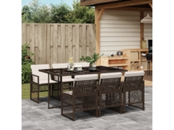 Juego de comedor de jardín de 7 piezas con cojines de mimbre marrón DKD Home Decor
