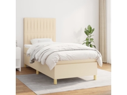 Cama Box Spring Con Colchón Tela Color Crema 100x200 Cm
