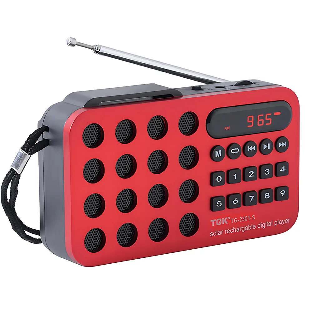 Mini radio FM portátil Viewleaf con carga solar, altavoz inalámbrico, compatible con USB, tarjeta TF, Bluetooth y receptor de radio FM.