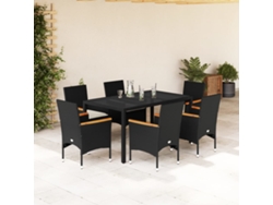 Juego de comedor de jardín de 7 piezas con cojines de mimbre negro y cristal de DKD Home Decor