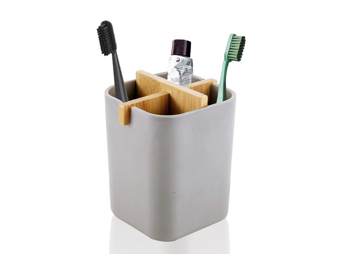 Soporte para cepillos de dientes de bambú 2026 - Soporte multifuncional eléctrico para vasos (gris)