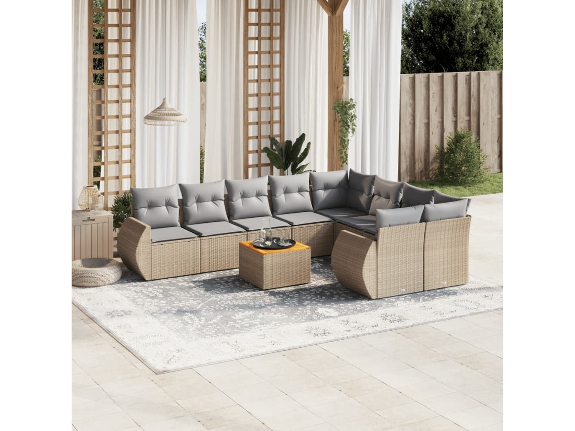 Conjunto de sofá de jardín de 10 piezas con cojines, mimbre sintético beige, Dkd Home Decor
