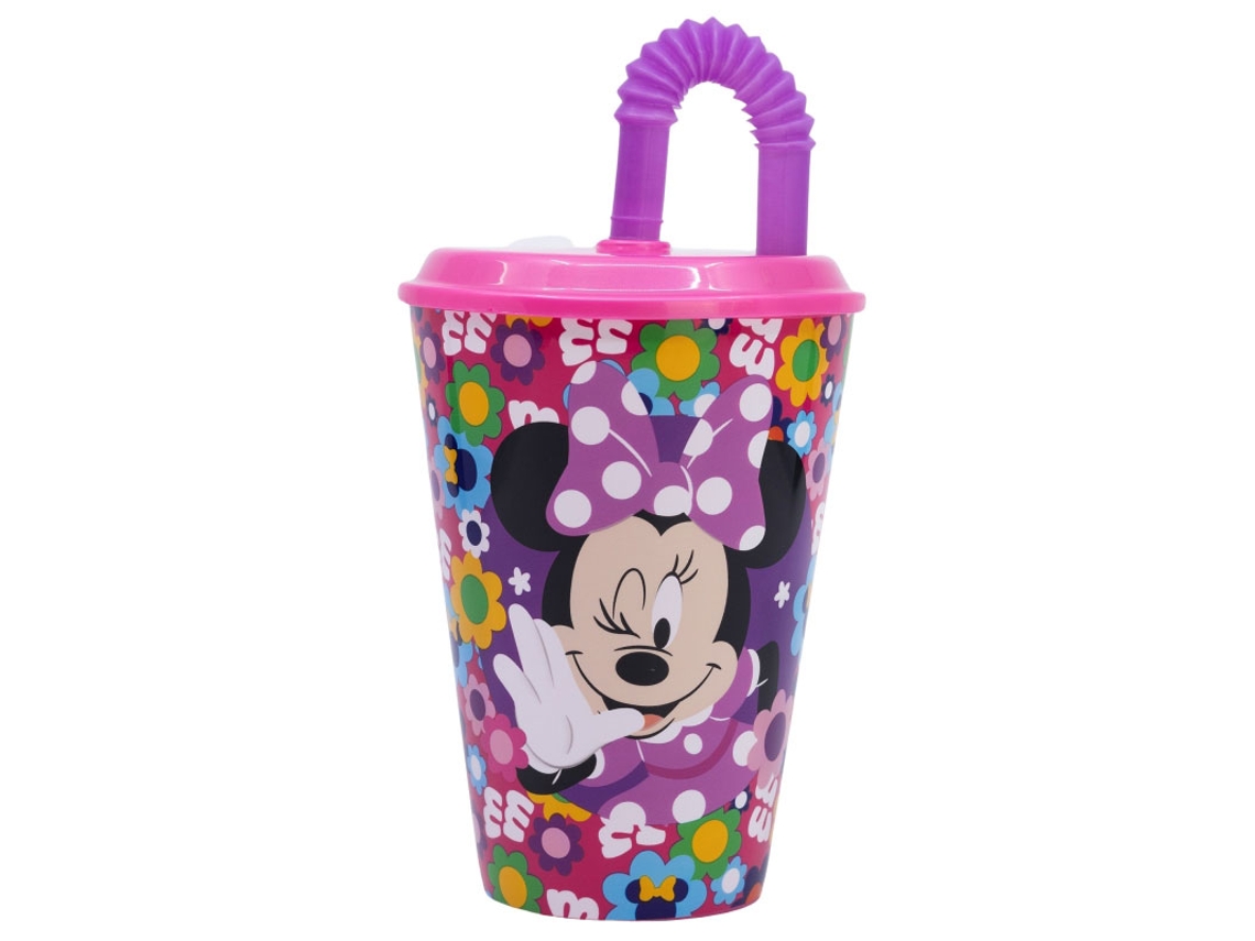 Vaso deportivo Disney Minnie Bold Florals con tapa y pajita, 430 ml, 81230