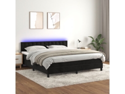 Cama Box Spring Colchón Y Led Terciopelo Negro 180x200 Cm
