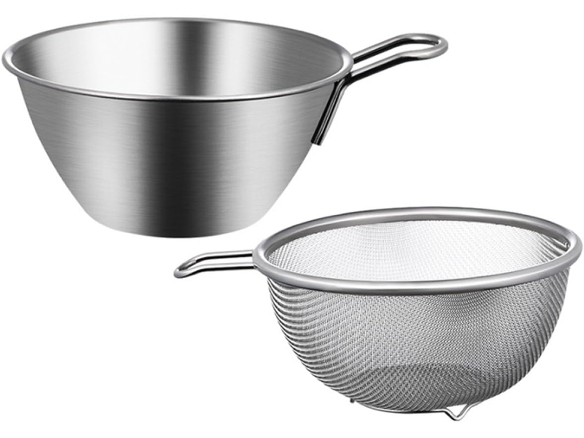Colador de malla fina de acero inoxidable, tazón para mezclar, 2 piezas, colador de verduras, utensilio multifuncional CHABERLU