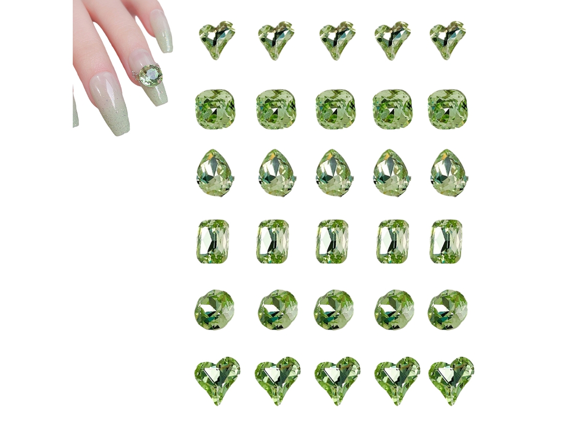 Piedras de imitación verdes para uñas, cristales esmeralda con parte trasera plana, 30 piezas, decoración de uñas para el Día de San Patricio Kofihety
