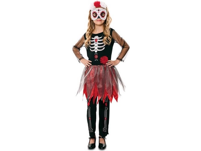Disfraz de Niña DISFRAZZES Catrina Esqueleto Negro Y Blanco (Talla: 7 a 9 años)