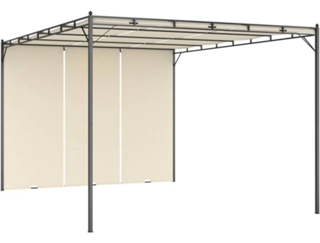 vidaXL Cenador de jardín con cortina lateral color crema 4x3x2,25 m