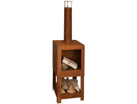 Esschert Design Chimenea exterior con sitio para leña oxidada FF298