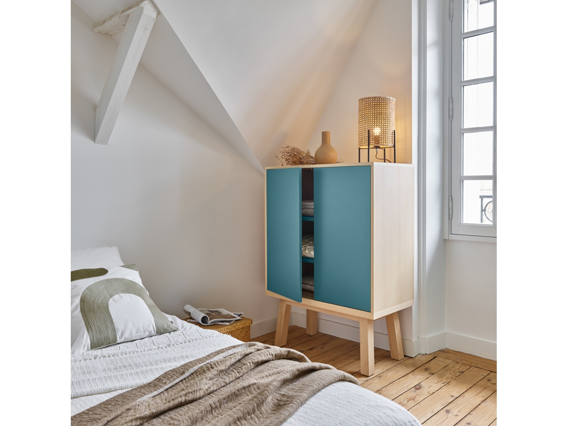 Armario MON PETIT MEUBLE FRANÇAIS con 2 Puertas (Azul Frehel - Madera - 90 x 125 x 46 cm)