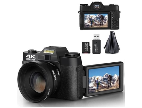 Cámara Digital Compacta 4K 48Mp con Wifi 3.0 Pantalla Ips Lente Gran Angular 180 Lente Macro Zoom Digital 16X