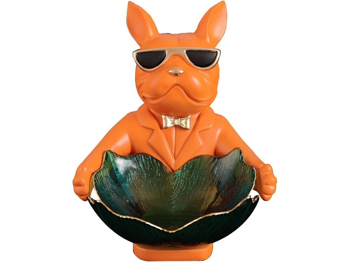 Figura De Bulldog Francés Con Bandeja De Acero Inoxidable, Decoración De Mesa, Escultura, Llavero, Fruta, Naranja