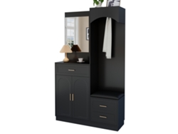 Mueble de Entrada Mueble Compacto con Espejo y Zapatero Negro 110x33x185,5 cm MOBRIO