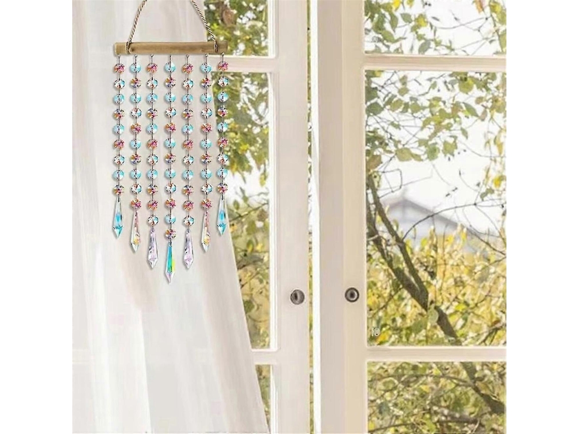 Atrapasol con cristales prismáticos, campanilla de viento de cristal brillante, creador de arcoíris, hogar