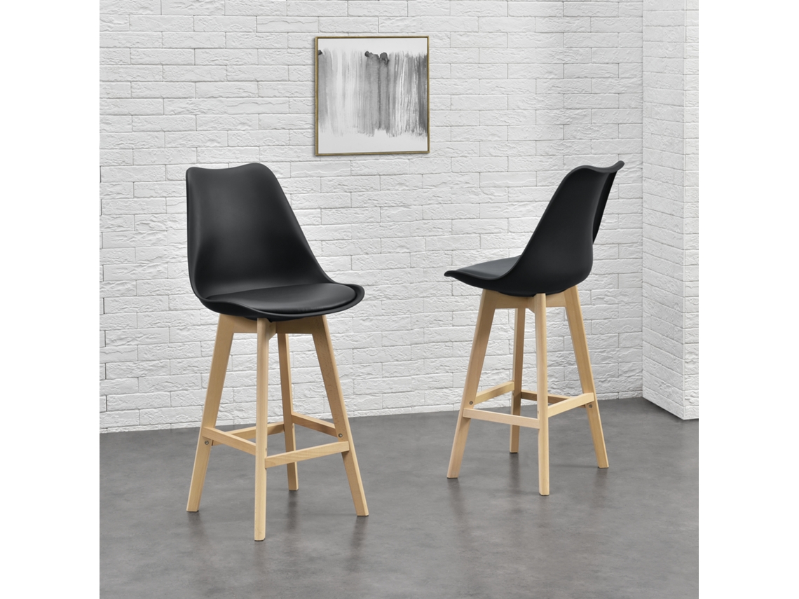 Conjunto de Cadeiras de Jantar [EN.CASA] Lublin Preto (Couro sintético, Faia - 105 x 48 x 58 cm)