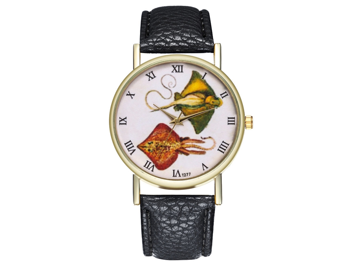 Reloj Casual De Moda Unisex Cuarzo Con Correa De Cuero Negro