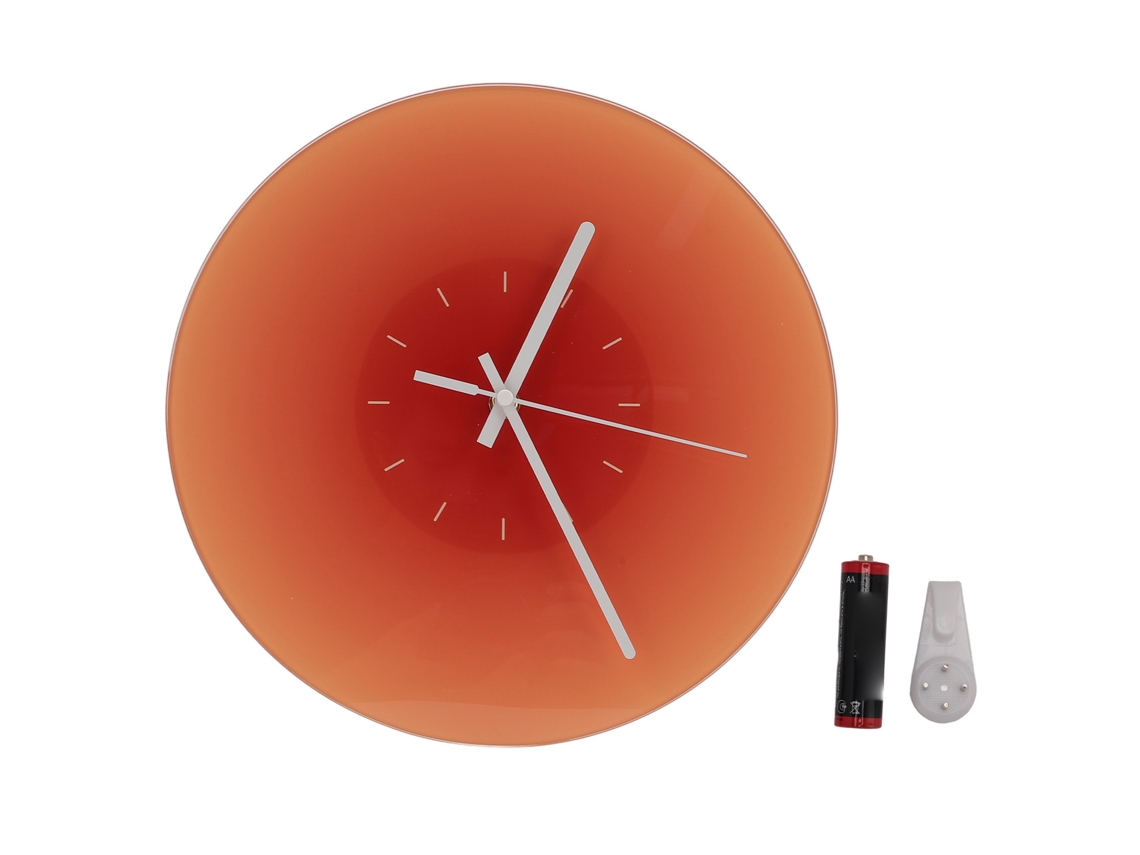 Reloj De Pared Silencioso De Cristal De 12 Pulgadas Con Mecanismo Suave, Funciona Con Pilas, Color Naranja.