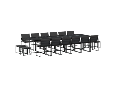 Conjunto 17 de comedor de jardín VIDAXL con cojines textileno negro