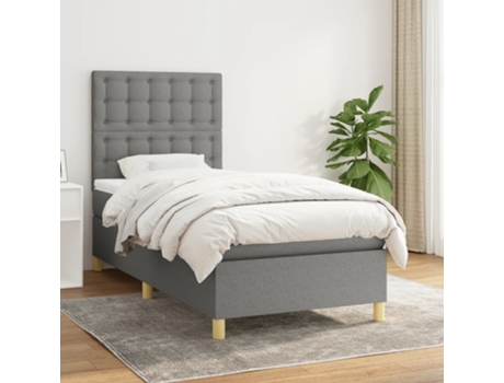 vidaXL Cama con somier y colchón 90x200 cm tela gris oscuro