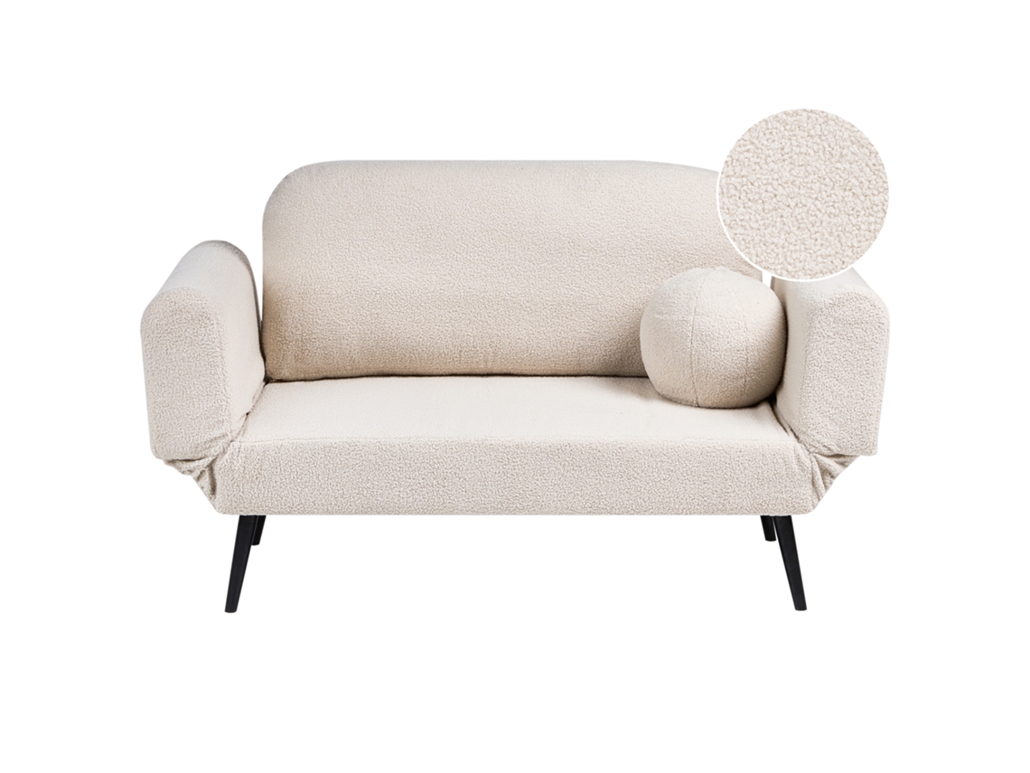 Sofá-cama Com Almofada Arredondada Beliani Dorotea De Bouclé Branco 190x79