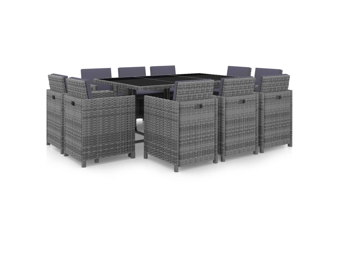 Juego de comedor de exterior de 11 piezas con cojines de mimbre gris, Dkd Home Decor