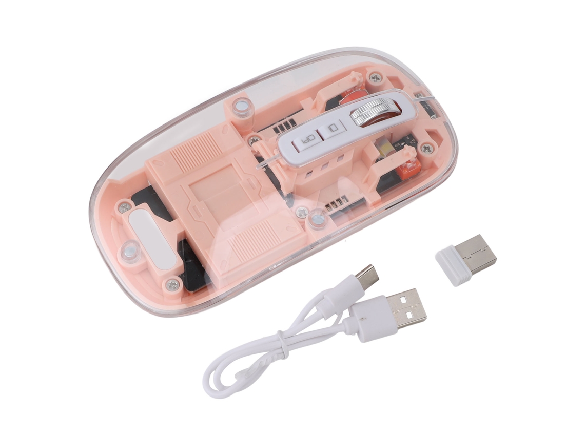 Mouse Sem Fio Transparente Bluetooth 2.4g Tri-modo Recarregável Com Luz Respiração 7 Cores Para Laptop Rosa