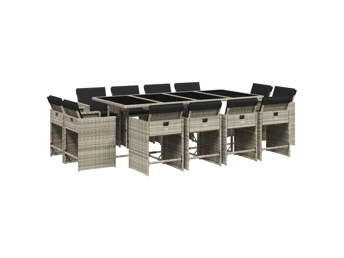 Maison Exclusive - Set Comedor Jardín Y Cojines 13 Pzas Ratán Sintético Gris Claro