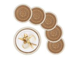 Relaxdays 6 Salvamanteles, Para Mesa De Comedor, Jacinto De Agua, Manteles Individuales, Redondos, 36 Cm, Natural/blanco