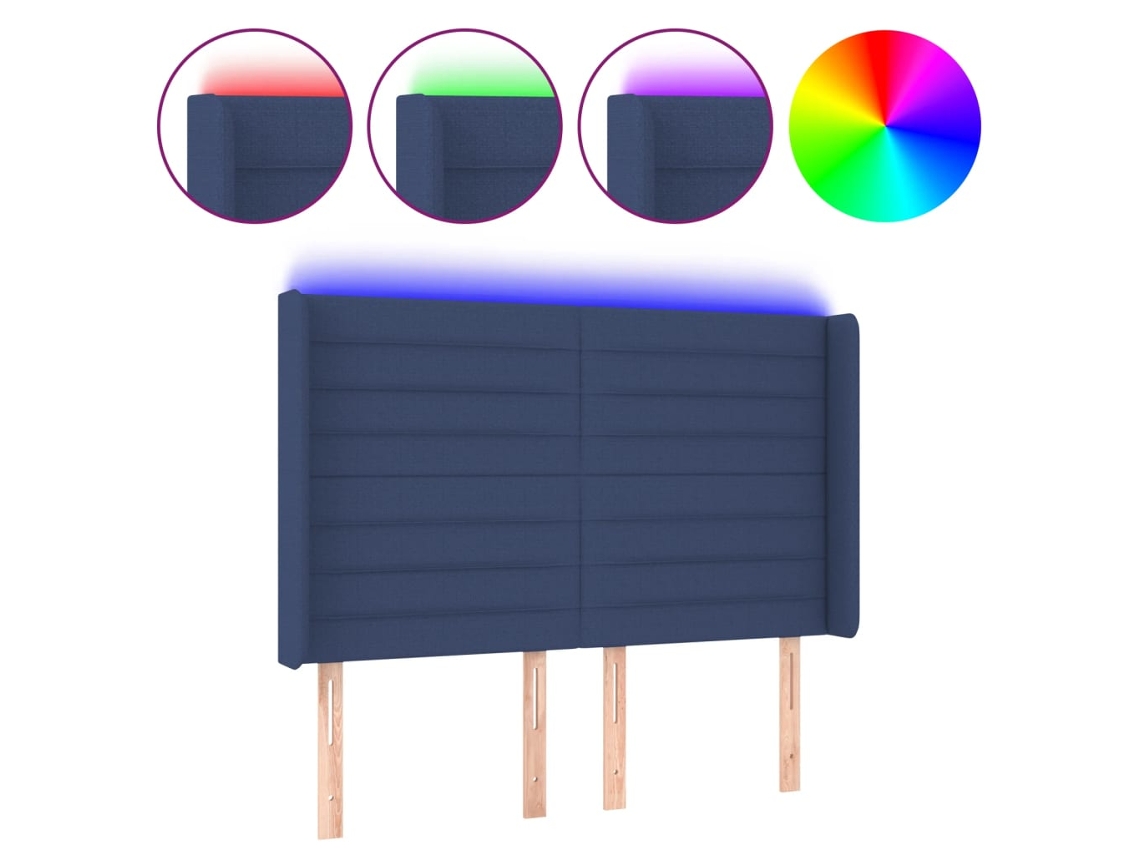 Cabecero con luces LED, tela azul, MAISON EXCLUSIVE (147x16x118 cm)