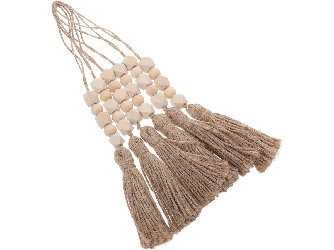 Adorno Colgante Bohemio 6 Cuentas Madera Natural Borlas Cuerda Rústico Hecho Interiores Hogar Fácil Instalar