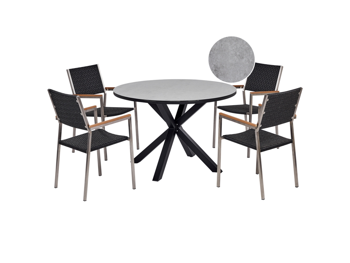 Juego de comida para 4 BELIANI Maletto/grosseto en Aluminio, Ratan sintético gris 120x120x75