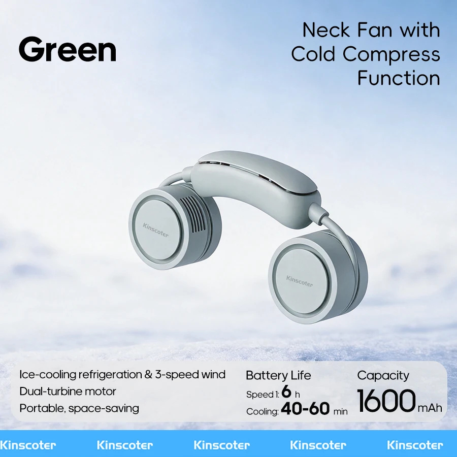 Ventilador De Cuello (verde) Con Función De Refrigeración, Tres Velocidades De Viento, Adecuado Para El Hogar, Exteriores Y Viajes.