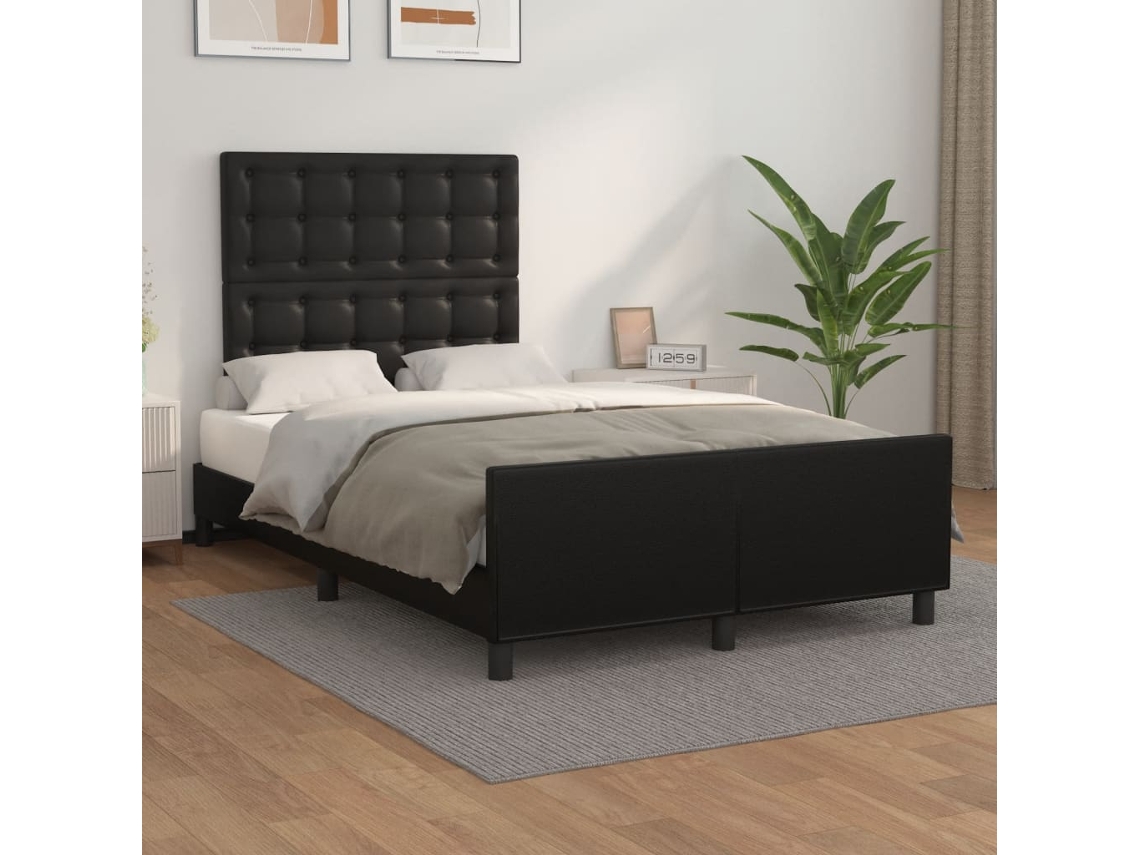 Estructura De Cama Sin Colchón Cuero Sintético Negro 120x200 Cm