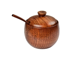 Salero de madera con tapa portátil, tarro para condimentos con cuchara